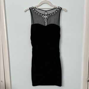 Hailey Logan Black Mini Dress with Gem Embellished  Mesh Neckline Size S
